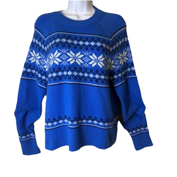 J. Crew Women's Small Blue Fair Isle Sweater Snowflake Merino Wool Alpaca Blend - Picture 1 of 9